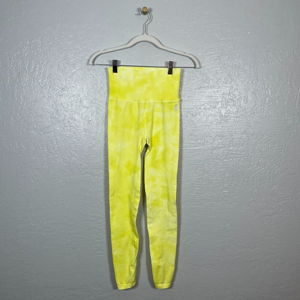 Free People Movement Women XS/ S Yellow White Tie Dye Good Karma Legging Workout